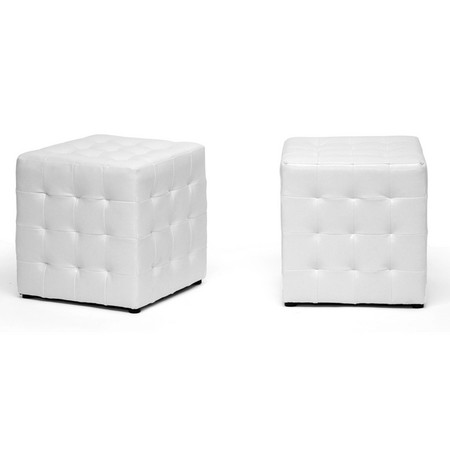 BAXTON STUDIO Siskal White Modern Cube Ottoman, PK2 72-4037